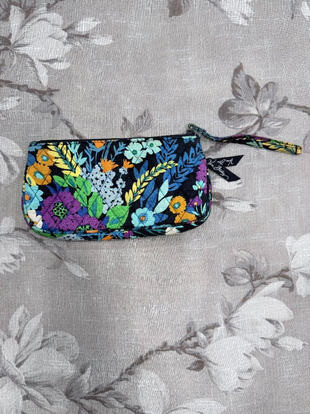 Vera Bradley Midnight Blues Floral Quilted Wristlet Pencil Case Cosmetic Pouch